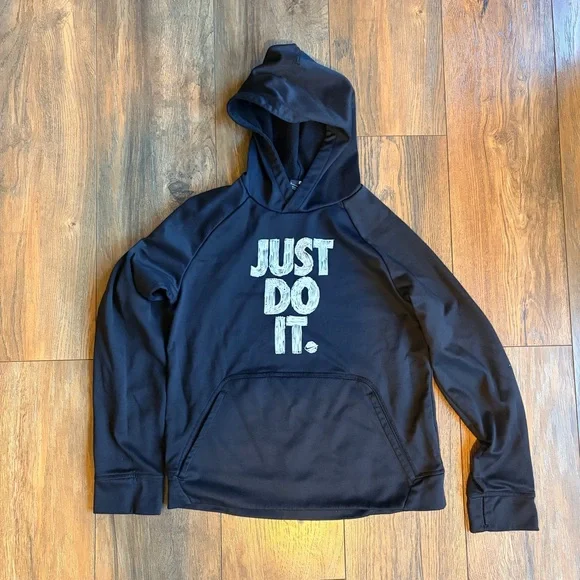 Nike Dri-FIT Black Hoodie Youth Large Pockets Thumb slits kid clothes - Picture 1 of 4